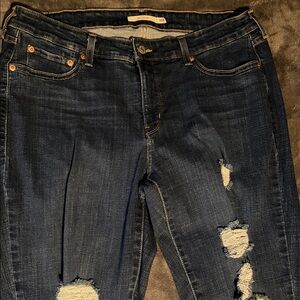 Levi's Dark Blue Distressed Boyfriend Jeans